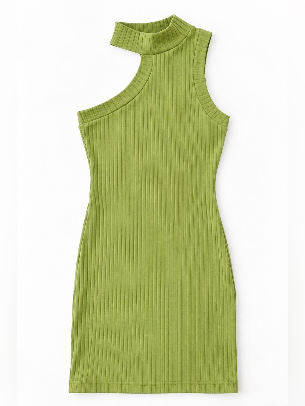 Princess Polly Sleeveless One-Shoulder Ribbed Knit Dress in Lime Green